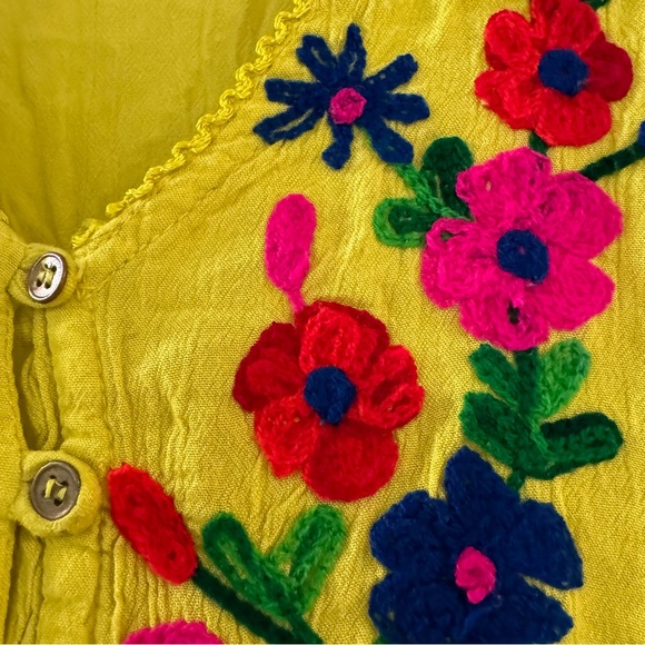Riviera Sun Bright Boho Yellow Floral Embroidered Dress or Cover-Up 3X - Picture 5 of 6